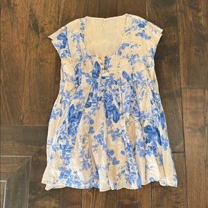 Free People Blue and Cream Floral Dress